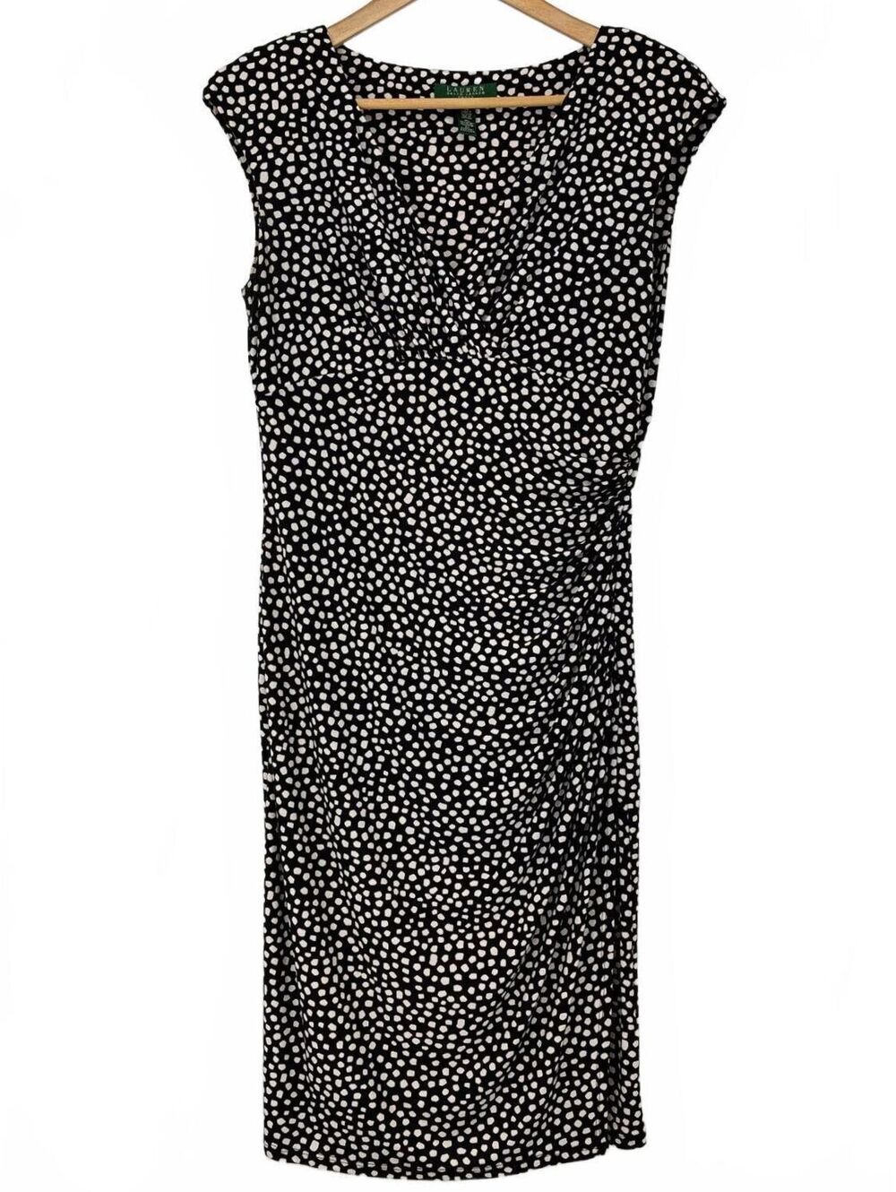 Lauren Ralph Lauren Black and White Polka Dot Wrap Style Dress Size 10